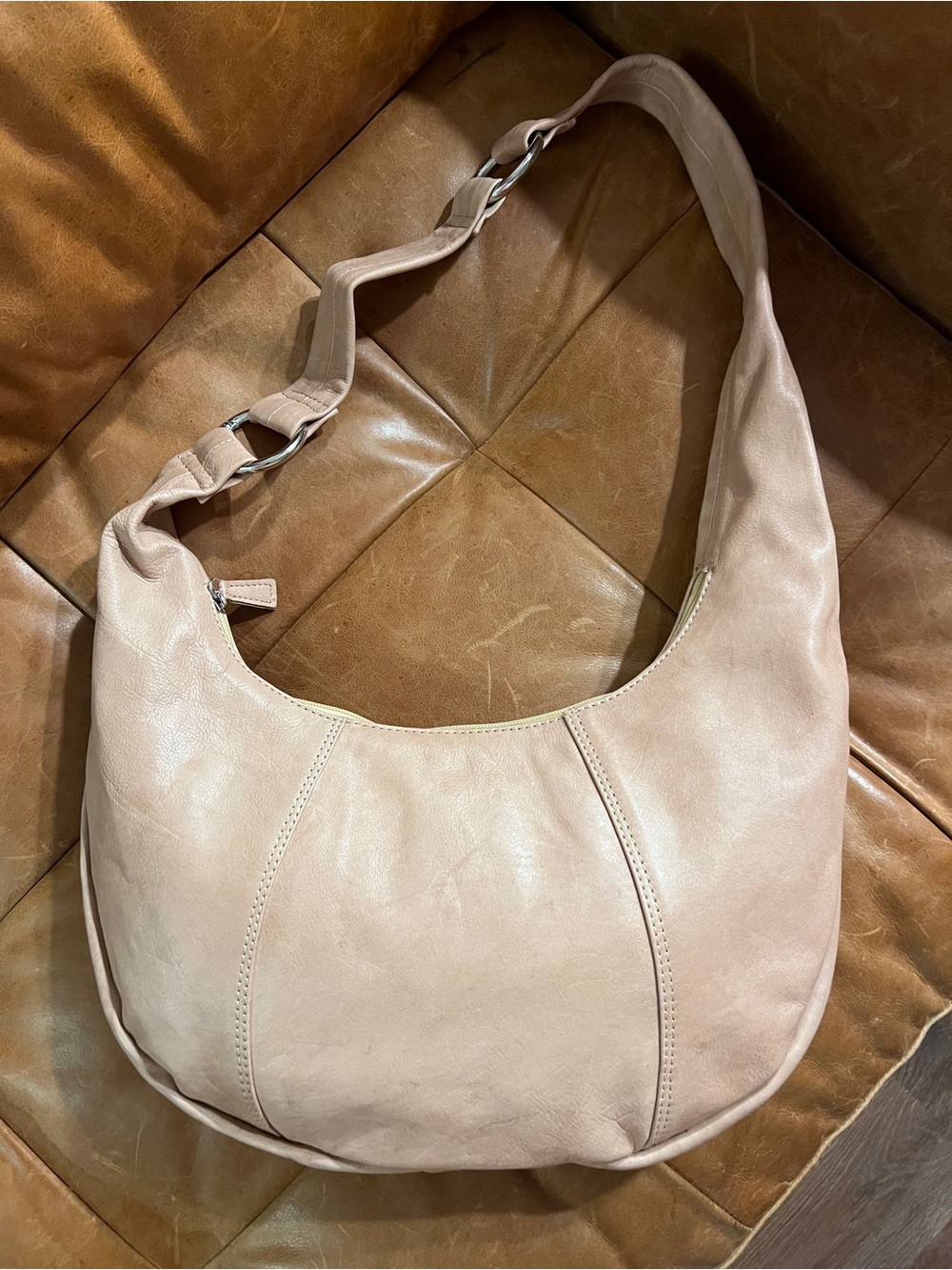 ASEREJE Brand Shoulder/Crossbody Leather Bag in Beige